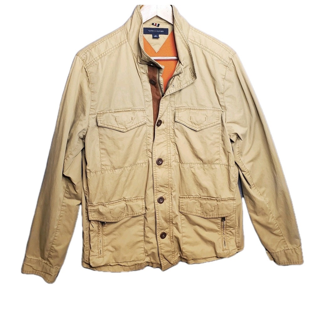 Tommy Hilfiger Mens S Sport Field Khaki Coat Cargo Utility Hunting Preppy Jacket